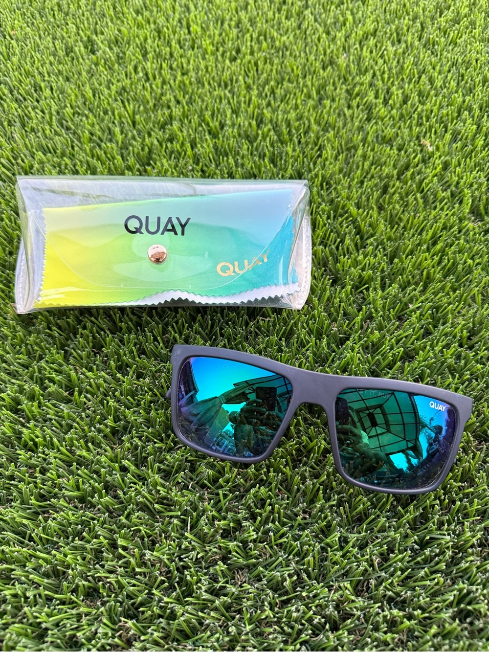 Quay Australia Black Frame Blue Mirrored Lens Sunglasses